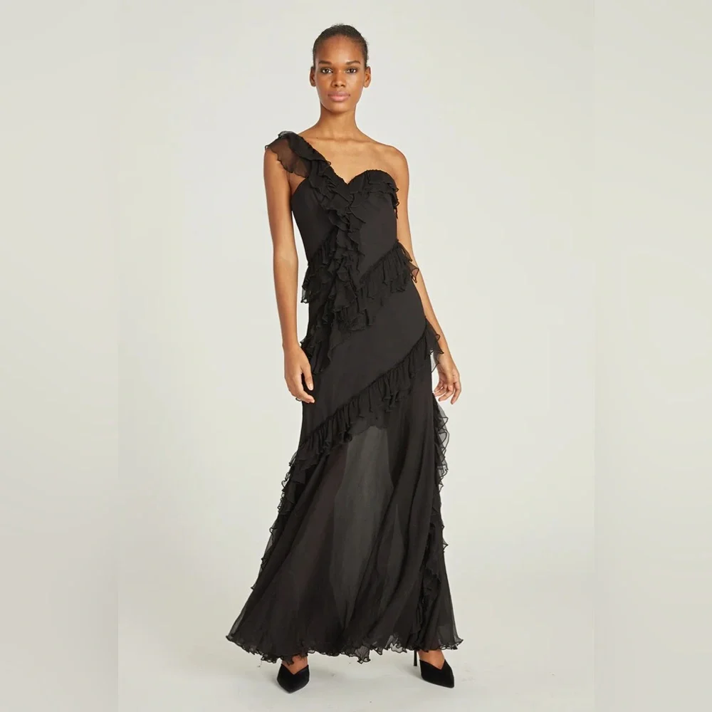 AMUR Harlow Black One-Shoulder Maxi Dress - Picture 3 of 16